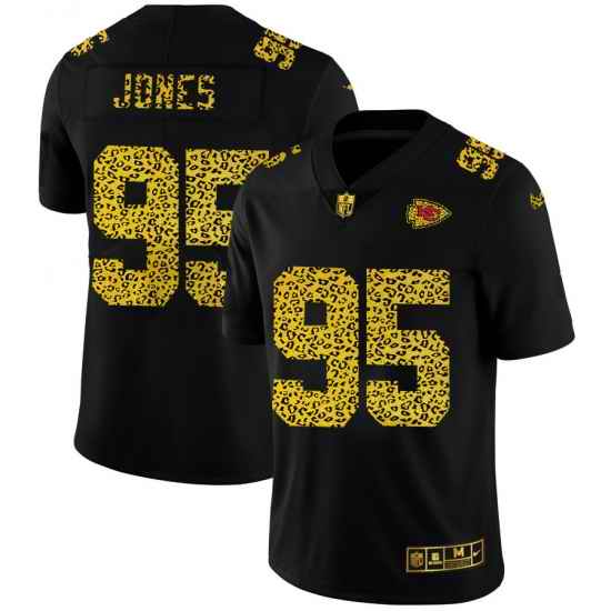 Kansas City Chiefs 95 Chris Jones Men Nike Leopard Print Fashion Vapor Limited NFL Jersey Black